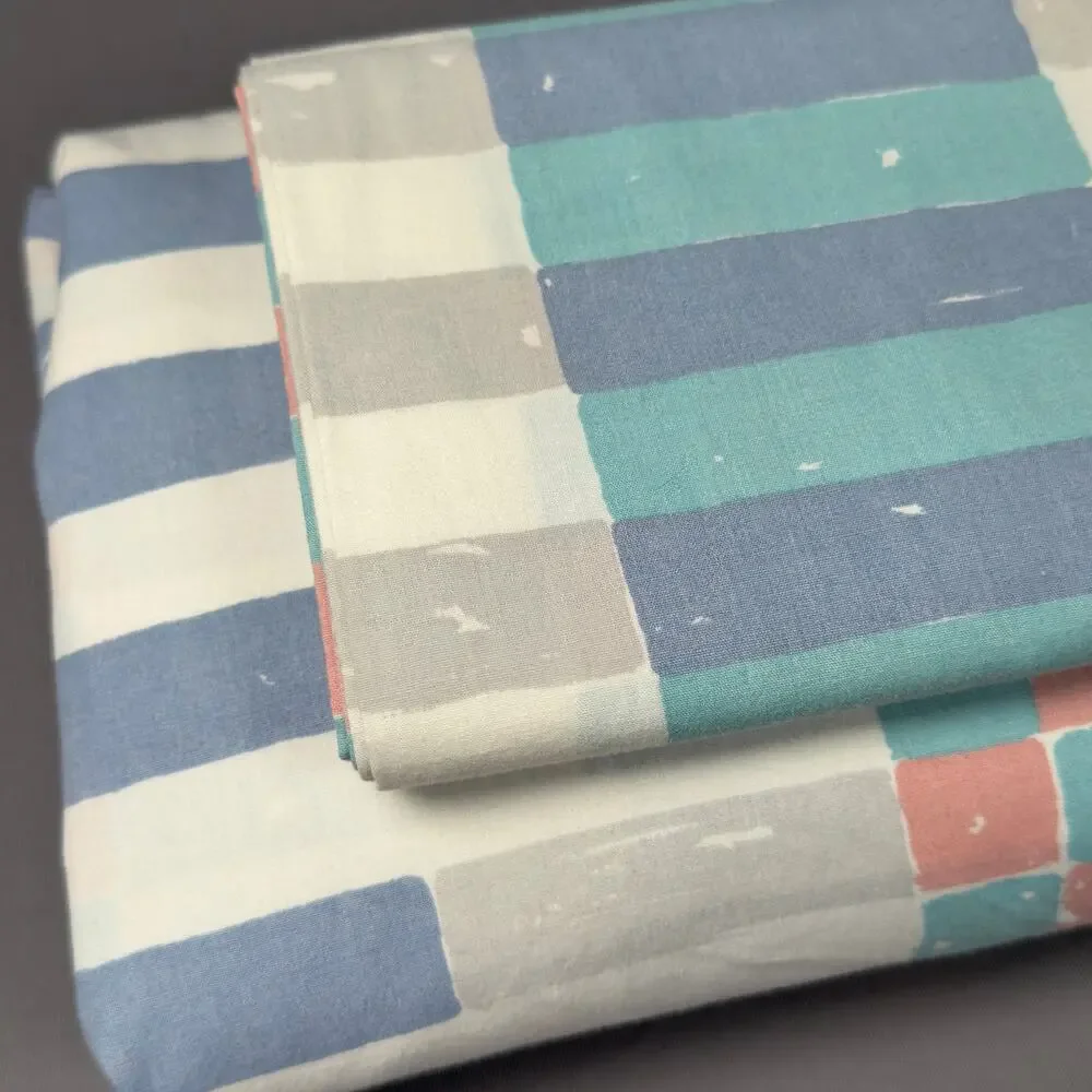 FINLA DAN RIVERS Vintage 70s 80s Geometric Queen Fitted Sheet & Pillowcase